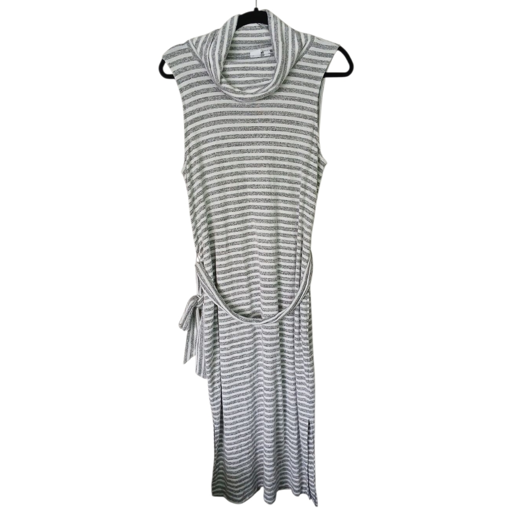 Gap Sleeveless Soft Knit Midi Turtleneck Striped Dress With Sash Size Medium